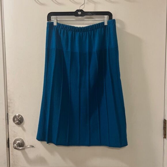 Womens Teal Elastic Waist Knee Length Acrylic Nylon Blend Knit Skirt Sz 16 USA - Picture 2 of 7